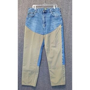 Cabela's Pants Mens Size 38x32 Brush Guard Hunting Heavy Blue Denim Green Canvas